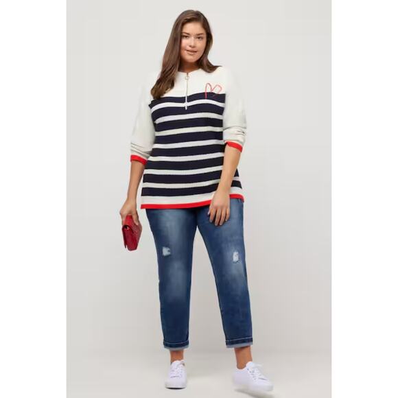 Ulla Popken Sweaters - Ulla Popken Womens Sweater Plus Size 24/26 Blue‎ White Nautical Striped Heart
